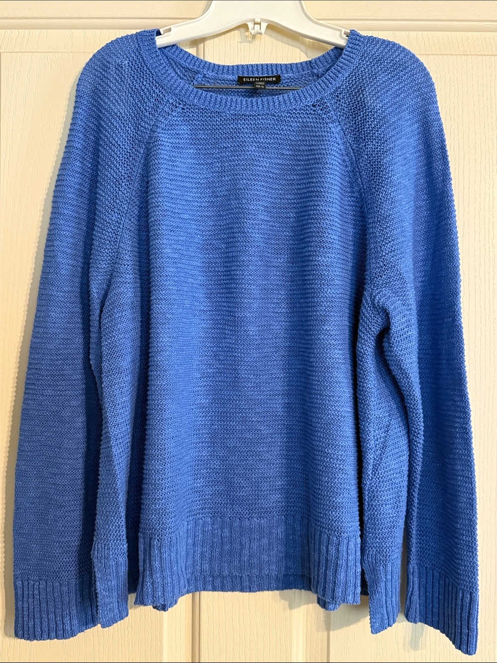 Eileen Fisher Cornflower Blue Linen & Cotton Blend Textured Crewneck Sweater